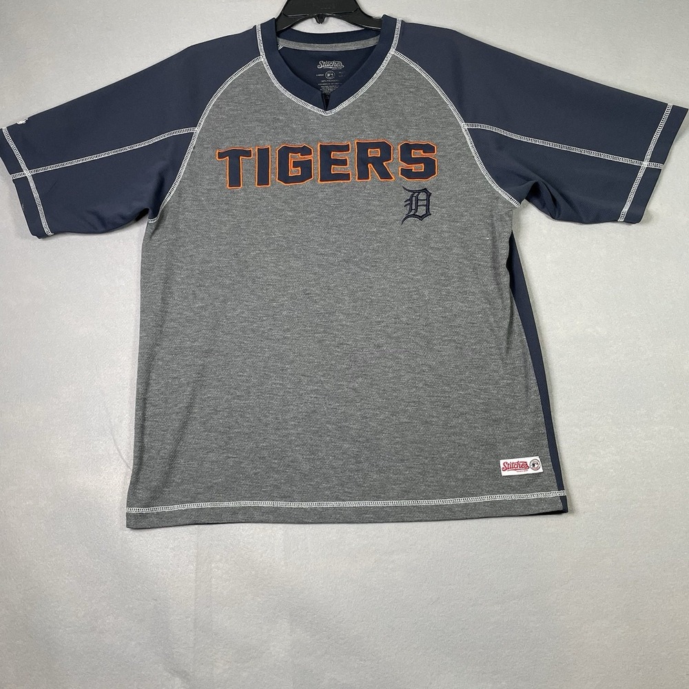 Stitches Detroit Tigers Men Size L Jersey Colorblock Blue Grey Sport Mesh Shirt